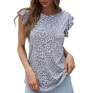 JWD Gray Animal Print Ruffle Sleeve Top